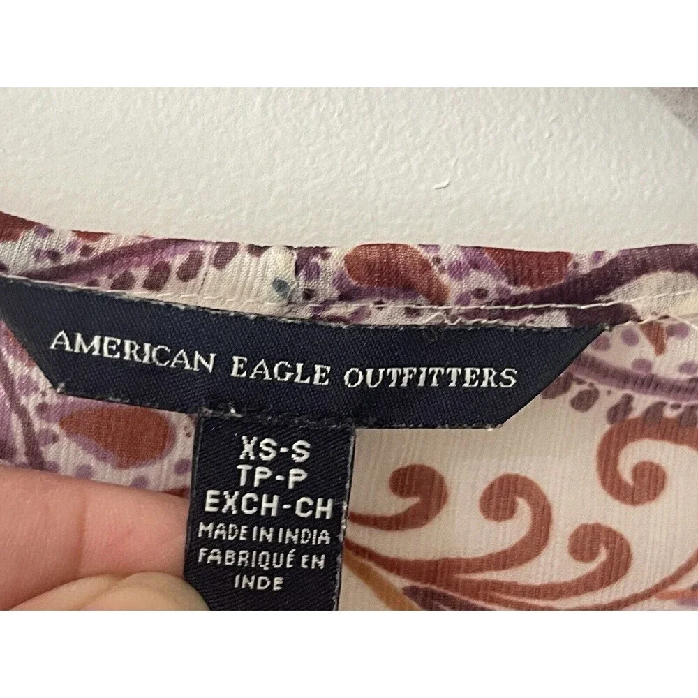 American Eagle Women’s Size XS Paisley Print Lace Trim Boho Kimono - Picture 4 of 9